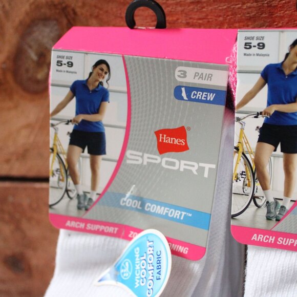 Hanes Sport Women’s Crew Socks 5-9 Cool Comfort Arch Support 3-Pair Lot of 2 - Picture 4 of 6